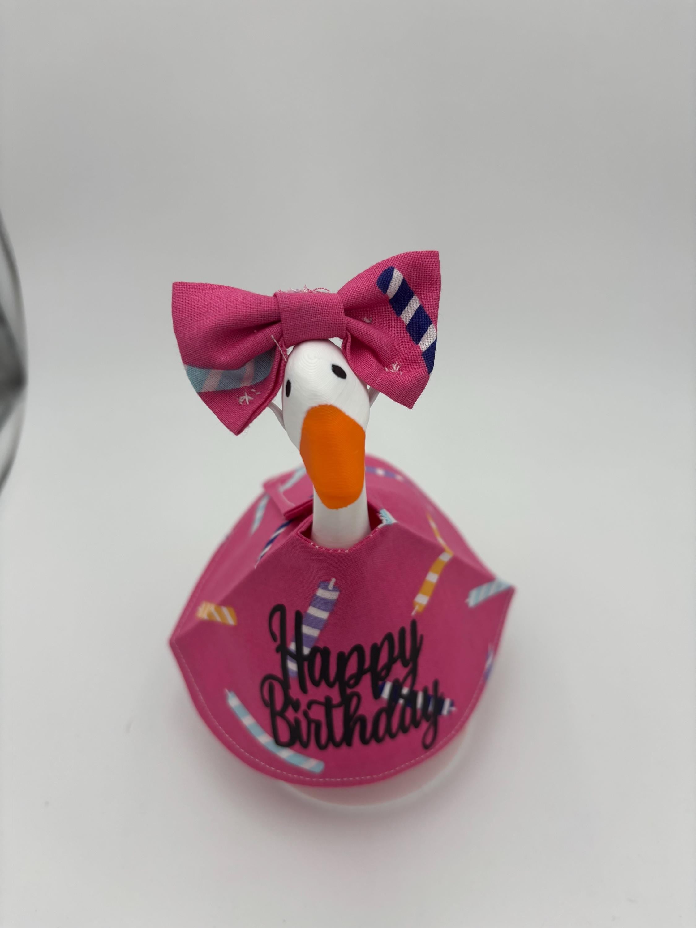 Birthday Goose Outfit – Handmade Party Decor, 7" desk Geese