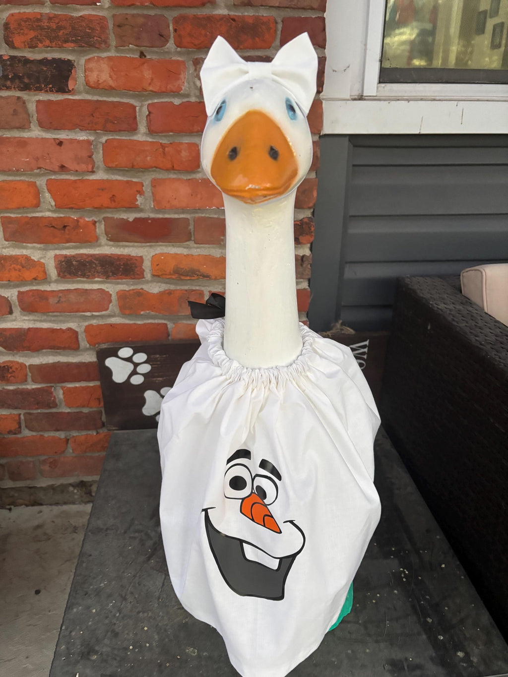 Handmade Olaf Snowman Goose Outfit – Winter Porch Decor (Fits 23–29″ Goose)