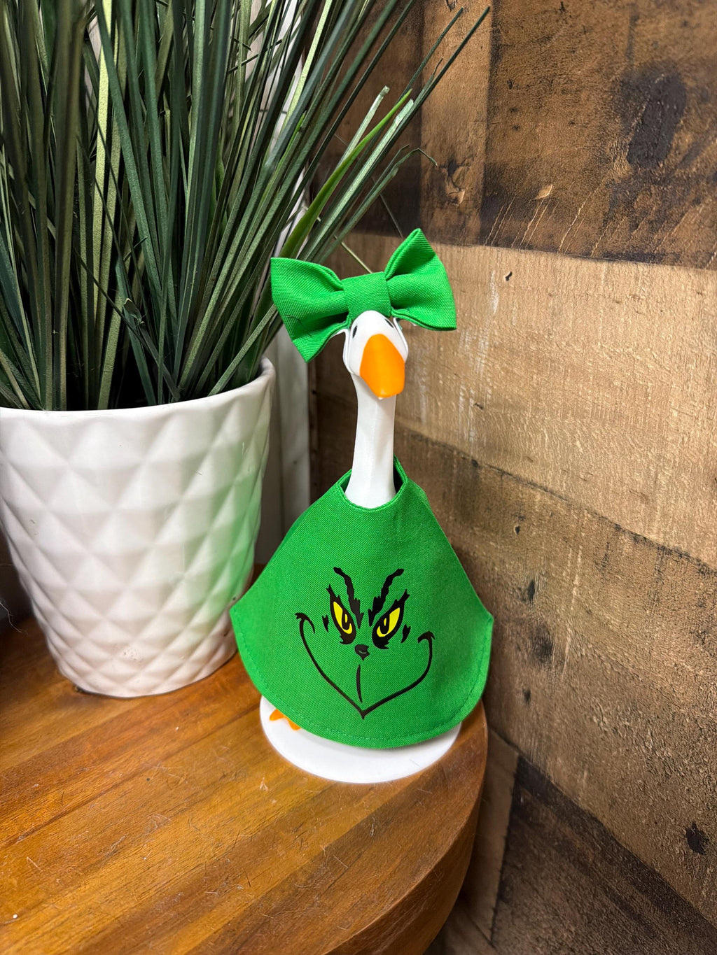 Grinch face 7 inch desk goose outfit